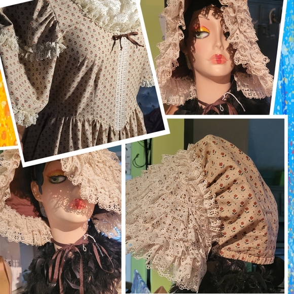 Vintage Plussize Handmade Prairie Dress with Matching Bonnet - Picture 8 of 8